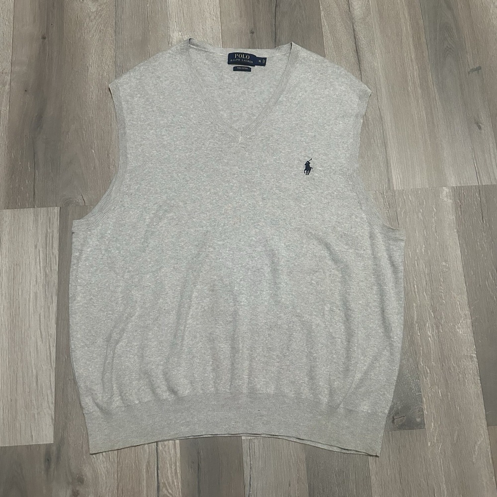 Polo Ralph Lauren Men's Gray Pima Cotton Sweater Vest Blue Pony - Size XL - Picture 1 of 9